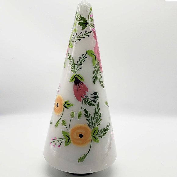 Plaid Glass Cone Tree | Antique Farmhouse Cottagecore Shabby hand painted floral glass Christmas Tree Cone Shape